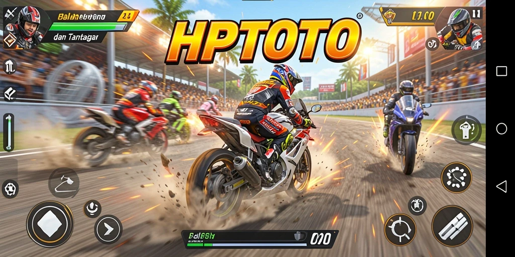 Screenshot HPTOTO menampilkan balapan motor yang seru dan mendebarkan.