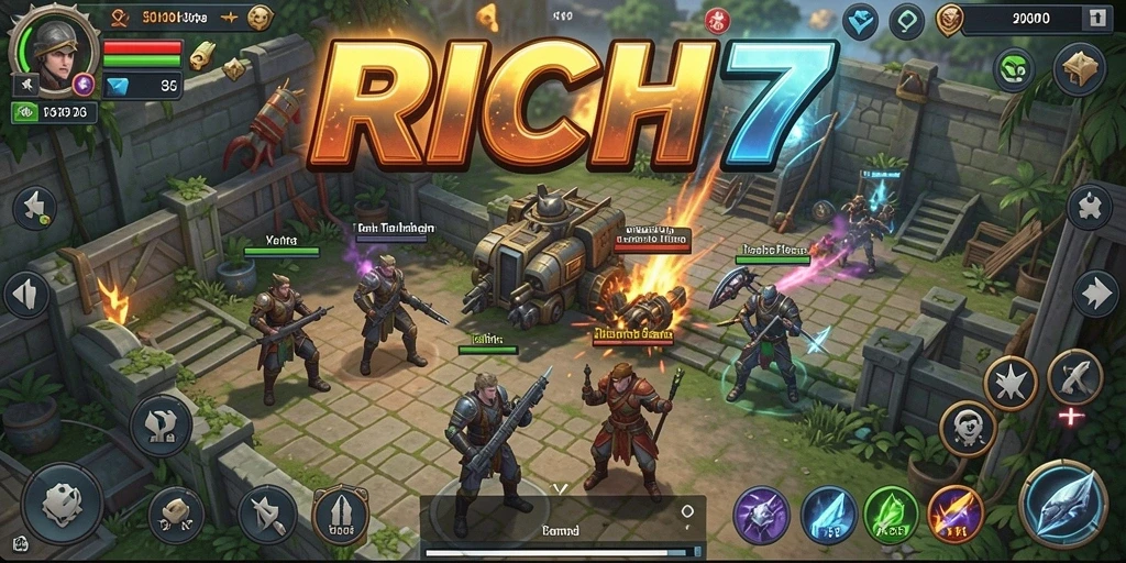 Screenshot gameplay RICH7 yang menunjukkan pertempuran strategi yang mendebarkan.