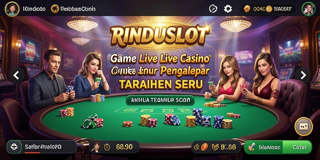 Screenshot gameplay RINDUSLOT menampilkan dealer profesional dan suasana kasino langsung.